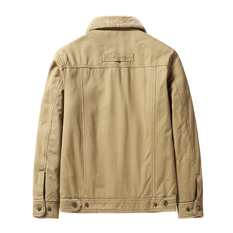 Herren robuste Canvas-Workjacke mit Teddyfleece-Innenfutter und Hemdkragen Nord Taschen