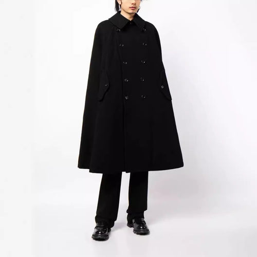 Herren zweireihiger Cape-Mantel aus Wollmix mit Umhangschnitt Nord Taschen