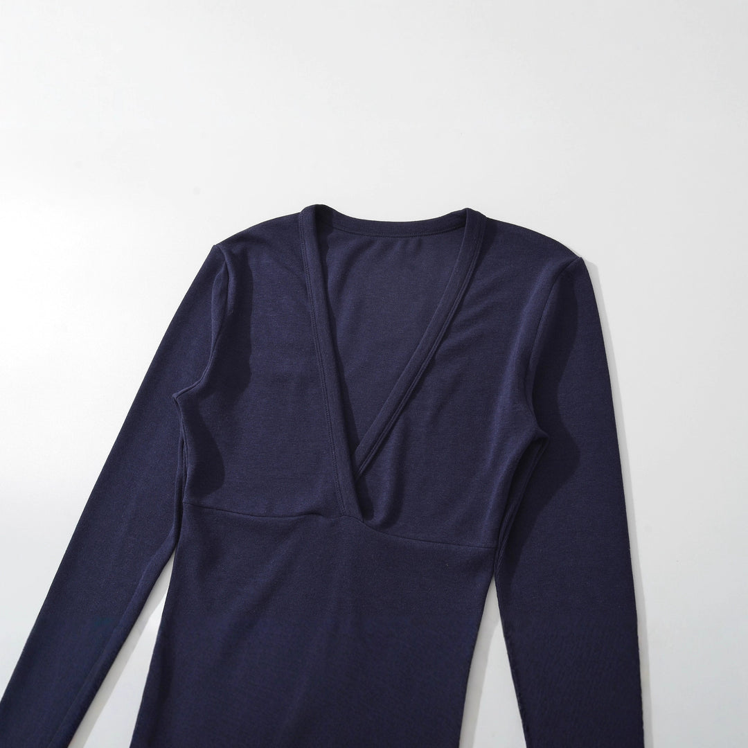 Damen Wickelshirt mit V-Ausschnitt und taillierter Teilungsnaht Nord Taschen