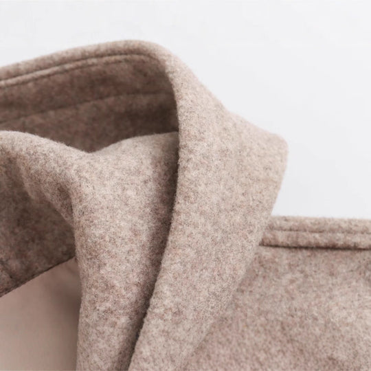 Damen Kurze Oversized Wollmix-Kapuzenjacke mit Ballonärmeln und Rippbündchen Nord Taschen