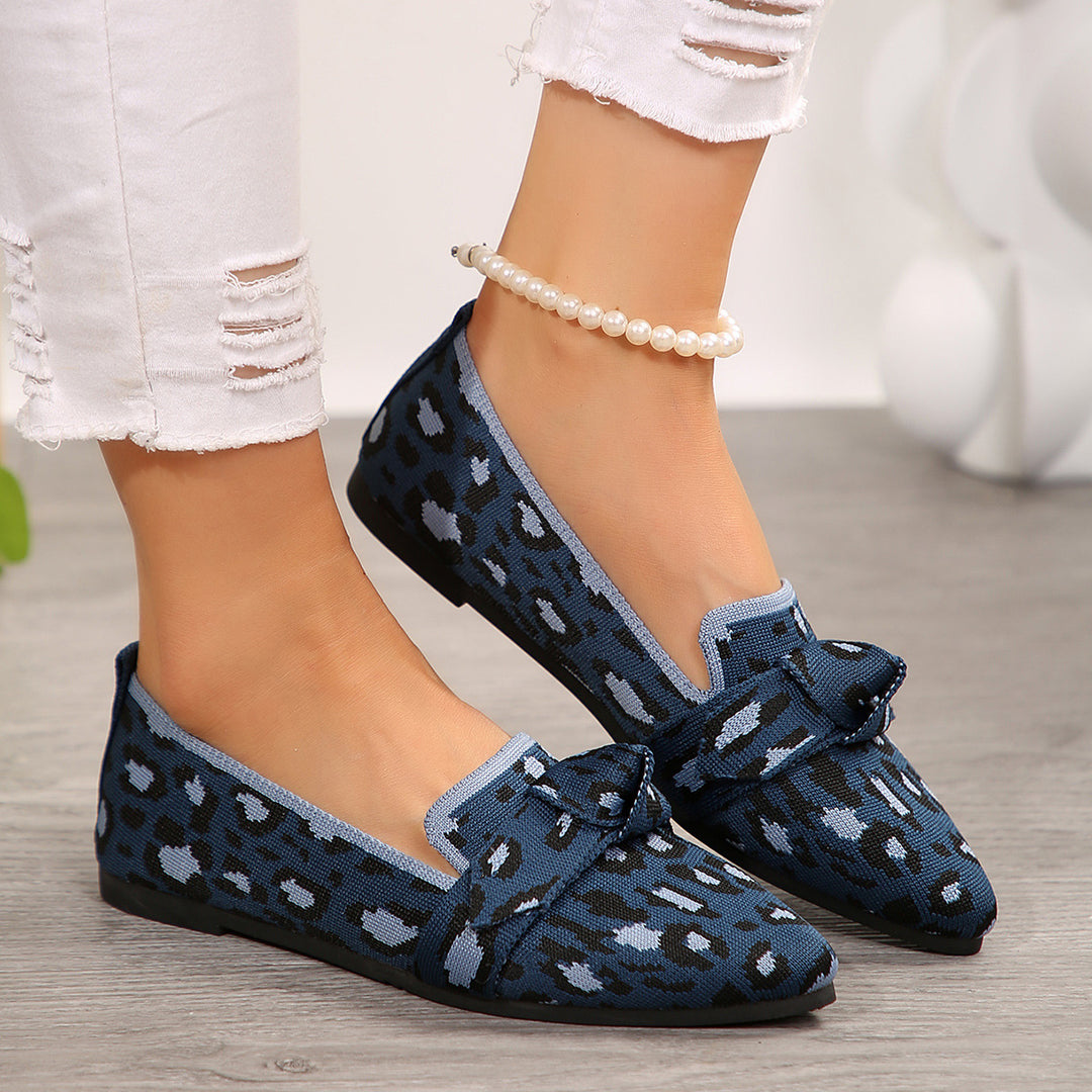 Damen  spitze Slipper aus gestricktem Animal-Print mit dekorativer Schleife und gepolstertem Komfortfußbett Nord Taschen