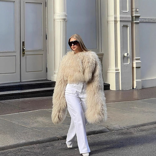 Damen Extravaganter Oversize-Fauxfur-Mantel mit langfloriger Lockenstruktur Nord Taschen