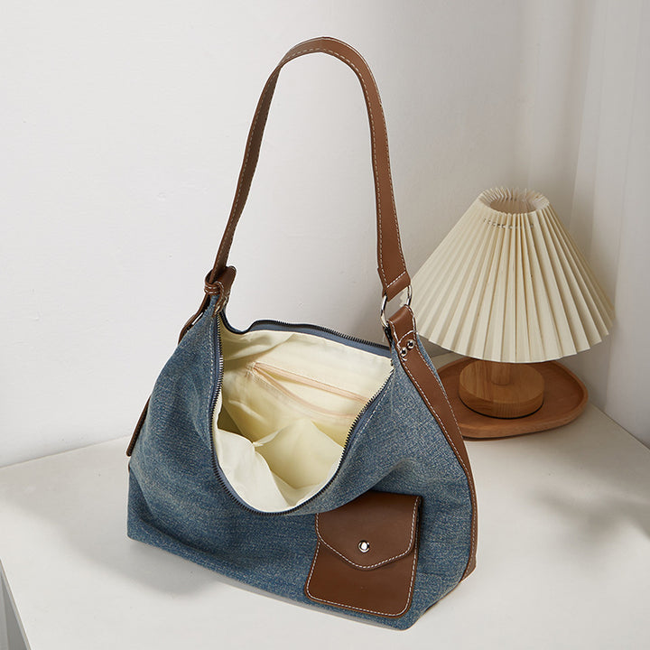 Damen Hobo-Tasche aus hochwertigem Denim mit weichem Kunstlederakzent Nord Taschen