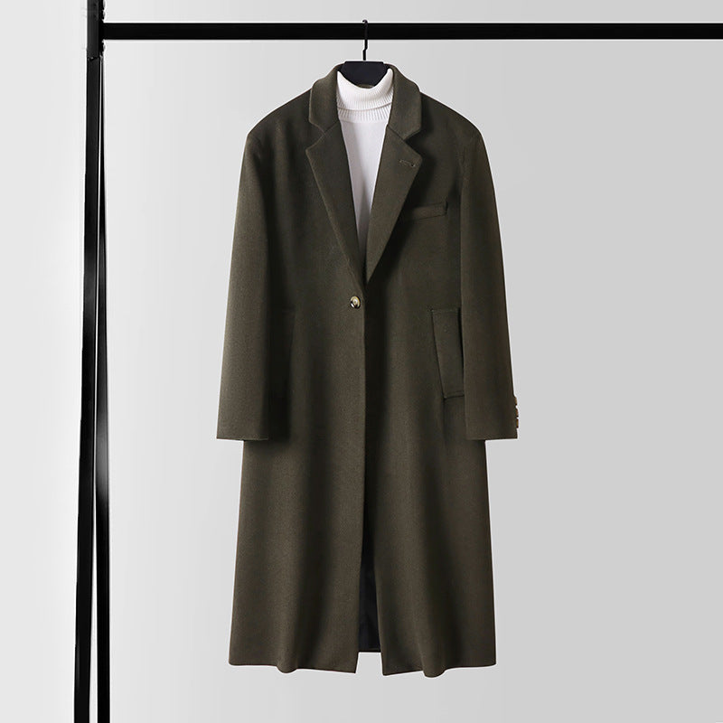 Herren Taillierter Wollmix-Longcoat mit Schalkragen und Ein-Knopf-Verschluss Nord Taschen