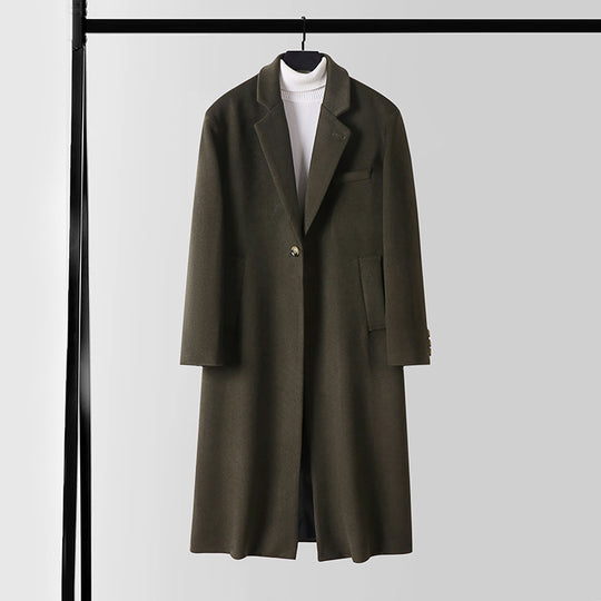 Herren Taillierter Wollmix-Longcoat mit Schalkragen und Ein-Knopf-Verschluss Nord Taschen