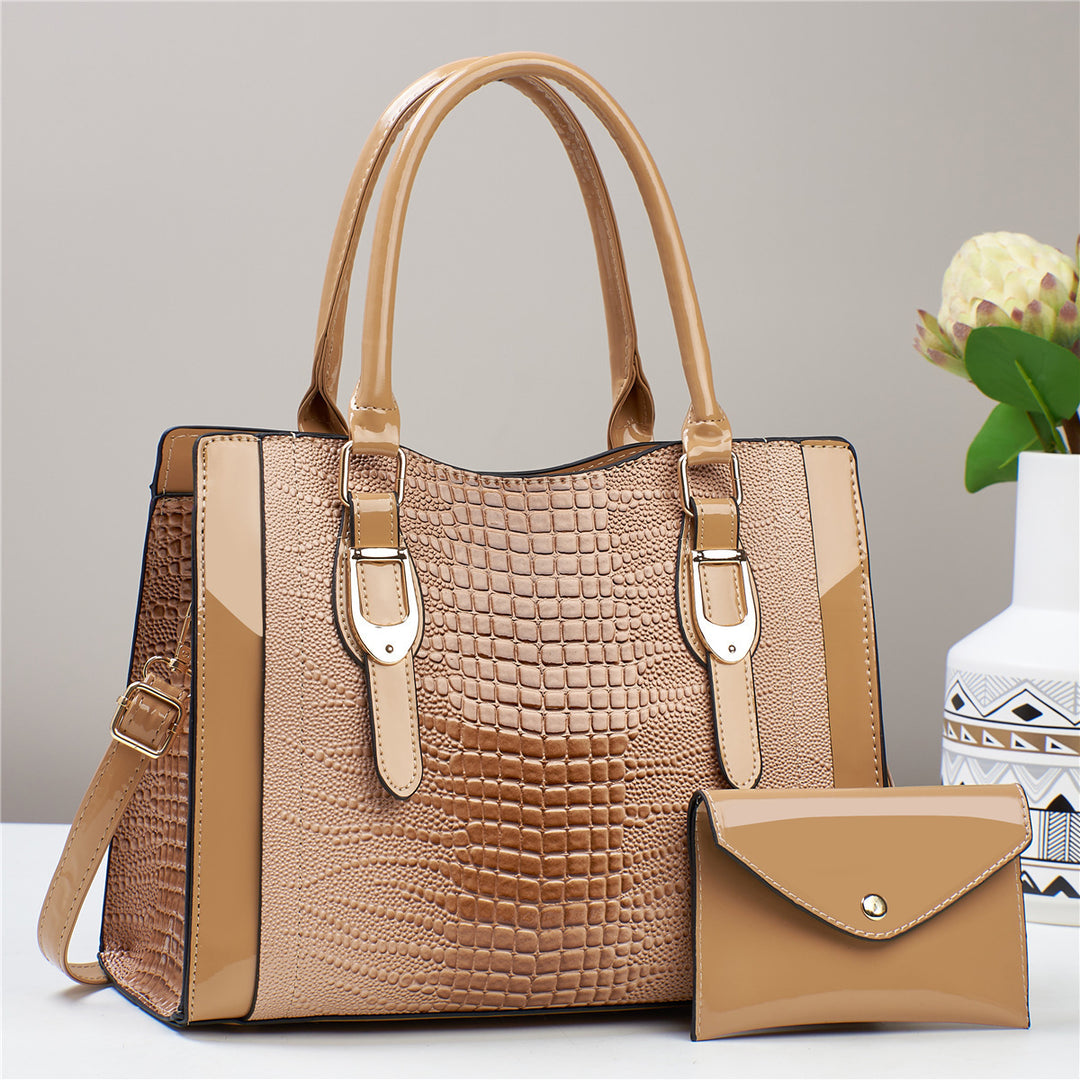 Damen elegante Handtasche mit Kroko-Prägung und abnehmbarer Clutch Nord Taschen