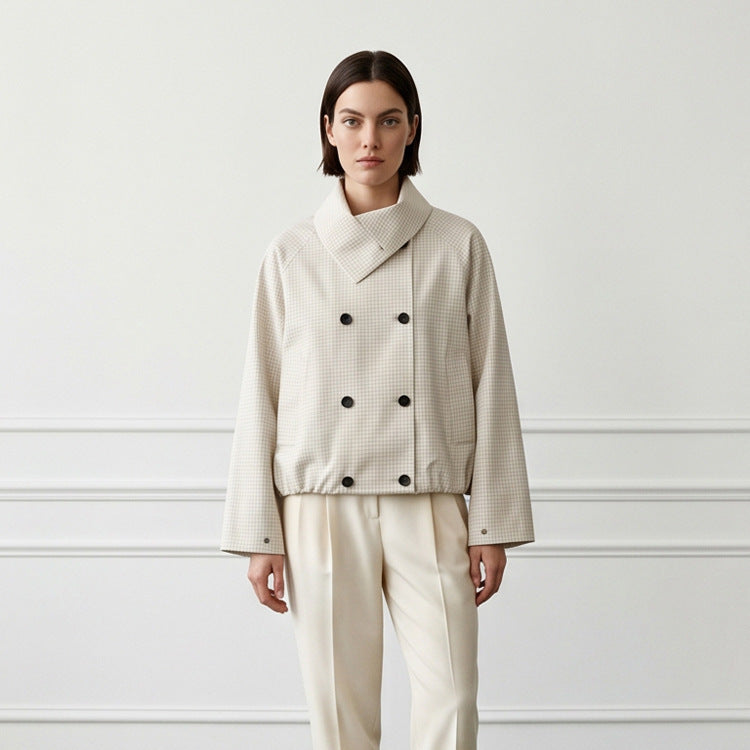 Damen Kurze Doppelreiher-Blousonjacke mit Wickelkragen und Raglanärmeln Nord Taschen