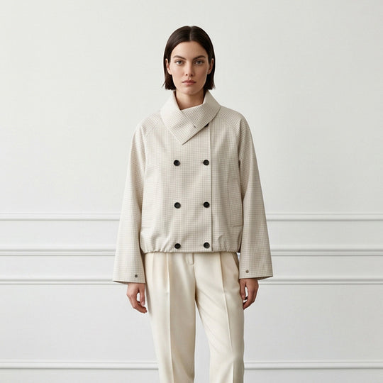 Damen Kurze Doppelreiher-Blousonjacke mit Wickelkragen und Raglanärmeln Nord Taschen