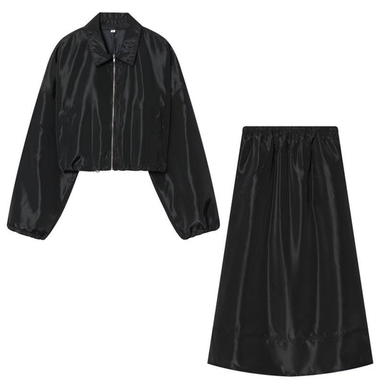 Damen Cropped Bomberjacke aus Satinoptik mit Reißverschluss und elastischem Saum Nord Taschen