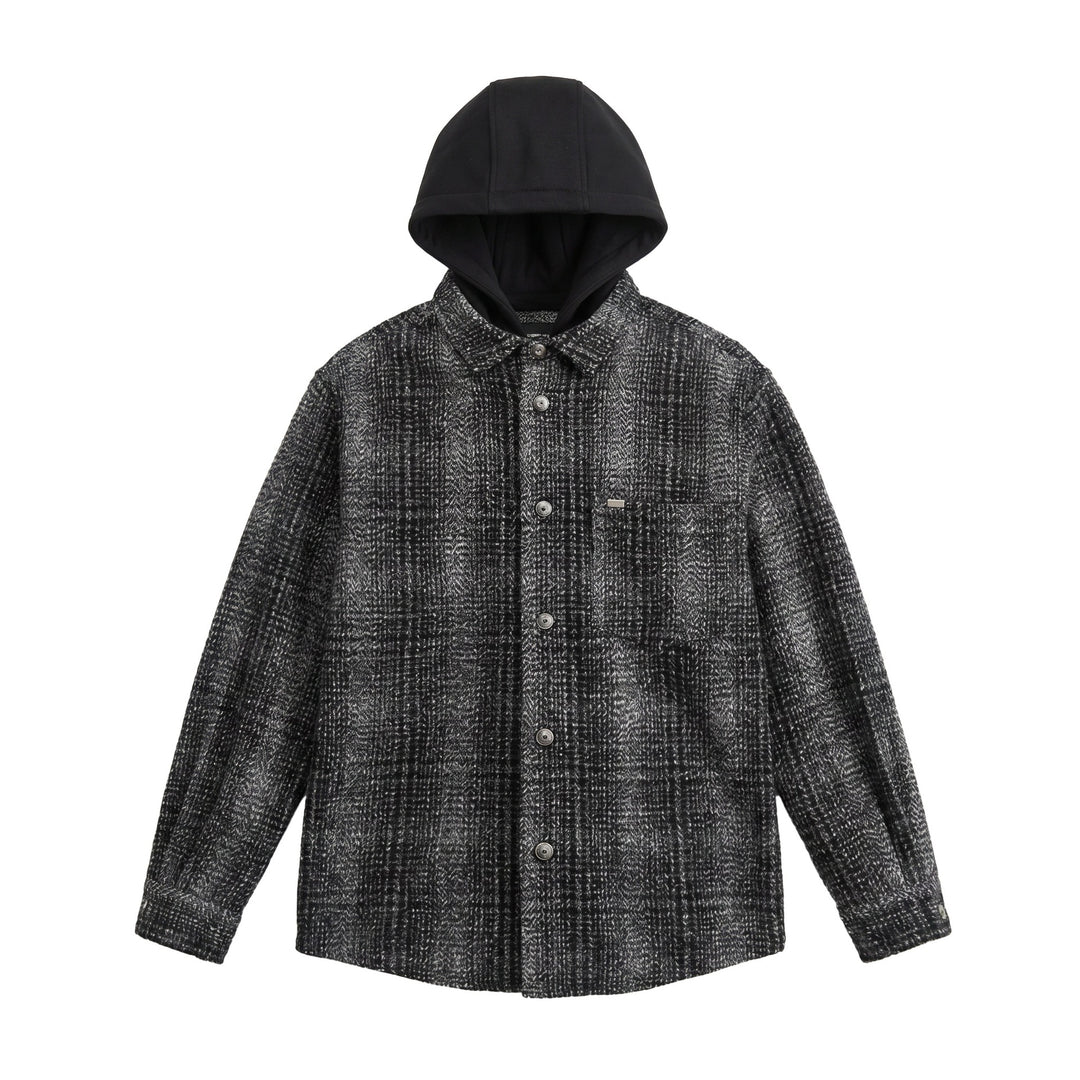 Herren Kapuzen-Overshirt im Wollmix mit Karomuster und aufgesetzter Brusttasche Nord Taschen