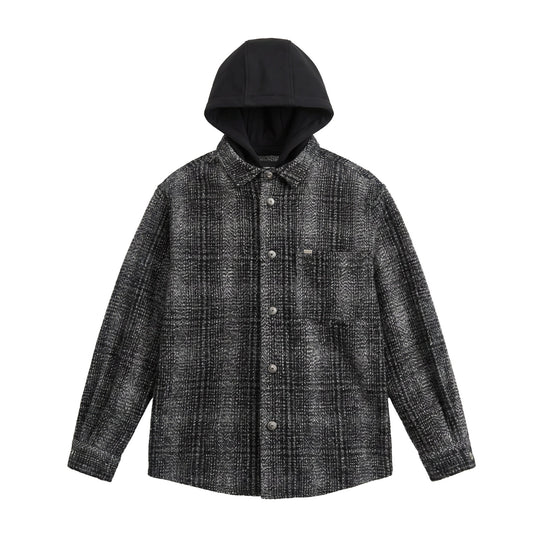 Herren Kapuzen-Overshirt im Wollmix mit Karomuster und aufgesetzter Brusttasche Nord Taschen