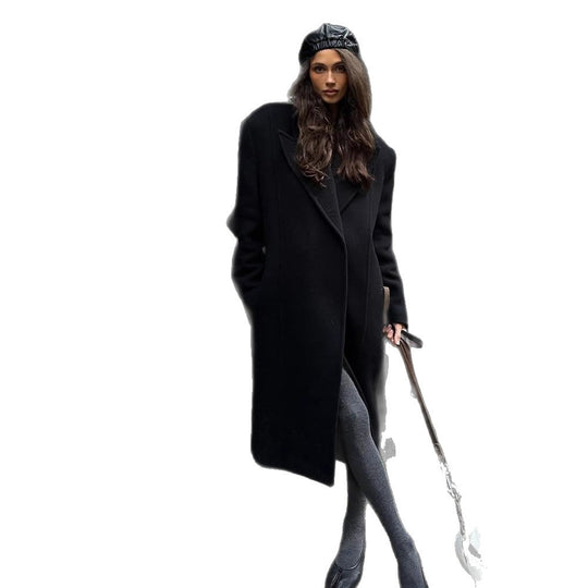 Damen Maxilanger Wollmix-Mantel im Oversize-Cocoon-Schnitt mit markanter Schulterlinie Nord Taschen