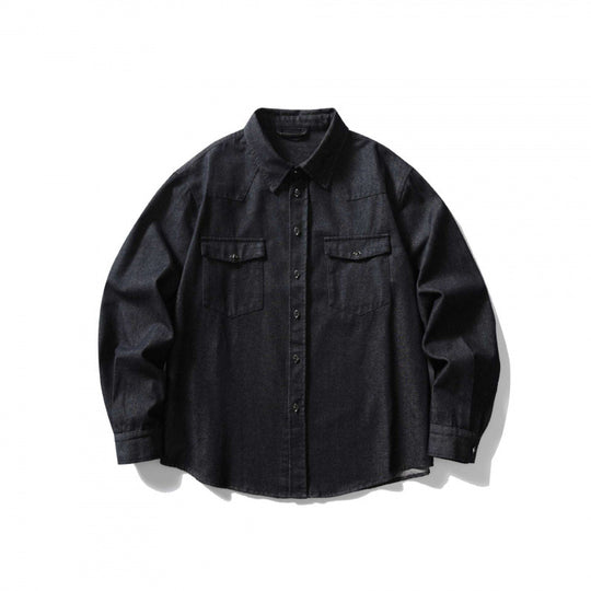 Unisex Kastenförmiges Denim-Overshirt mit Pattentaschen und Hemdkragen Nord Taschen