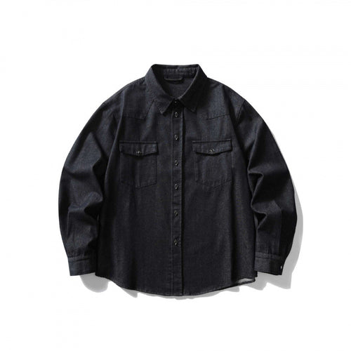 Unisex Kastenförmiges Denim-Overshirt mit Pattentaschen und Hemdkragen Nord Taschen