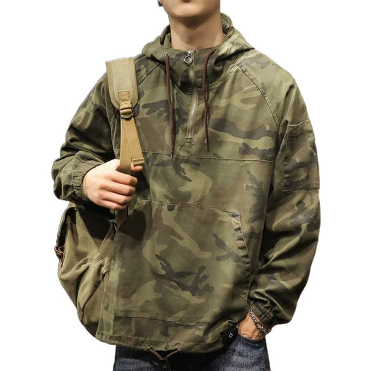 Herren Kapuzen-Anorak mit Halbzip, Kängurutasche und Tunnelzugsaum Nord Taschen