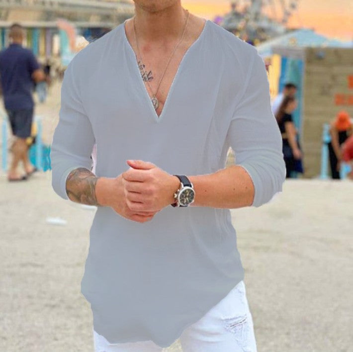 Herren Langarmshirt mit V-Ausschnitt und lockerer Passform
