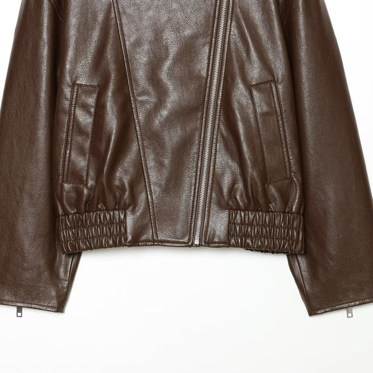 Damen taillierte Lederoptik-Bikerjacke mit hohem Funnelkragen Nord Taschen