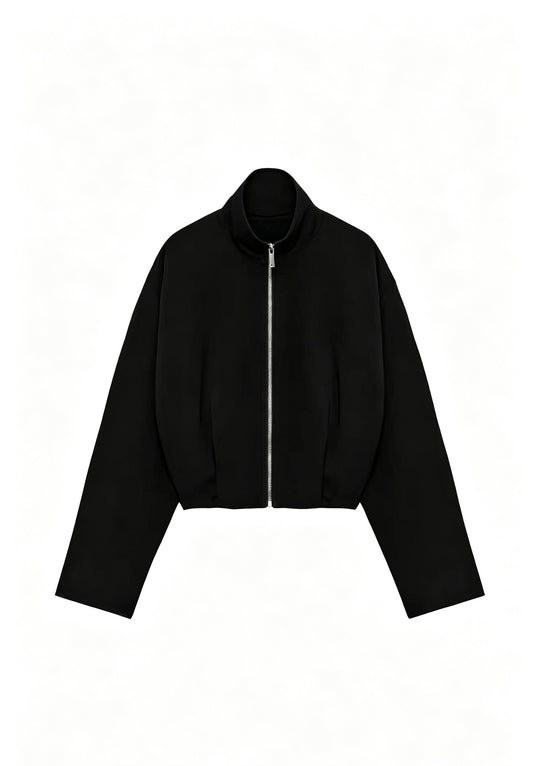 Damen Kurze Boxy-Jacke mit Stehkragen und sichtbarem Metallreißverschluss Nord Taschen