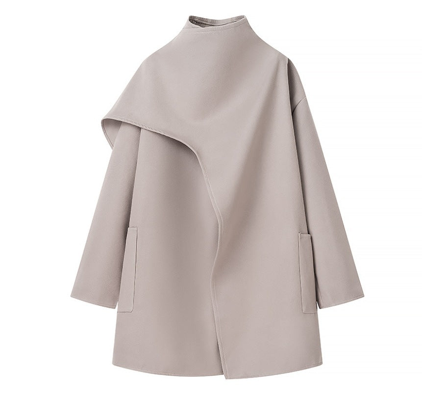 Damen 40+ asymmetrischer Wollmix Cape‑Mantel mit Stehkragen Nord Taschen
