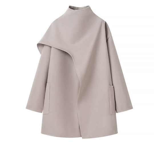 Damen 40+ asymmetrischer Wollmix Cape‑Mantel mit Stehkragen Nord Taschen