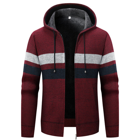 Herren Kapuzen-Strickjacke mit Fleece-Innenfutter und Reißverschluss Nord Taschen