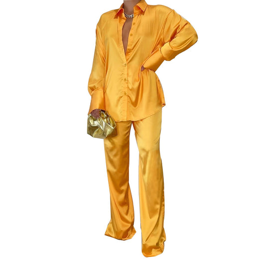 Damen Satin-Hemd und Palazzo-Hose Lounge-Set Nord Taschen