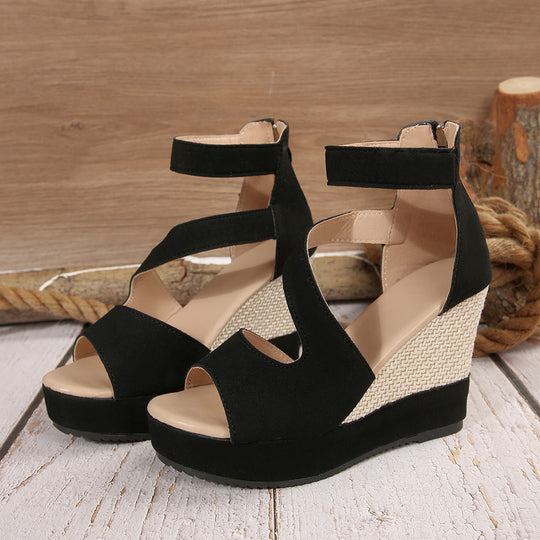 Damen Keil-Sandalen mit atmungsaktiven Riemen und rutschfester Sohle