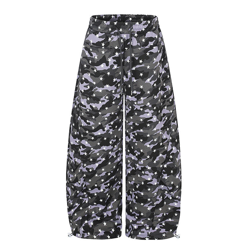 Damen Lässige Palazzohose im Balloon-Cut mit Camouflage‑Sternenprint und verstellbarem Saum Nord Taschen