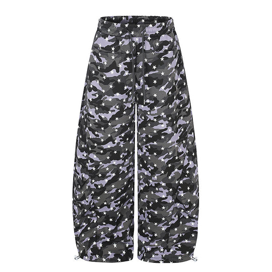 Damen Lässige Palazzohose im Balloon-Cut mit Camouflage‑Sternenprint und verstellbarem Saum Nord Taschen