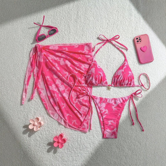 Damen Triangel-Bikini-Set mit verstellbaren Trägern und Wickeltuch