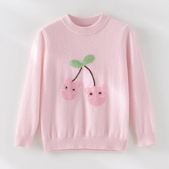 Damen Feinstrick-Pullover mit verspieltem Kirschen-Motiv und Rundhalsausschnitt Nord Taschen
