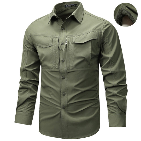 Herren Langarm Outdoor-Hemd mit Ripstop, Brustklappen und Reißverschlusstasche Nord Taschen