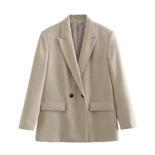 Damen Doppelreihiger Longblazer mit weitem Schalkragen und Pattentaschen Nord Taschen