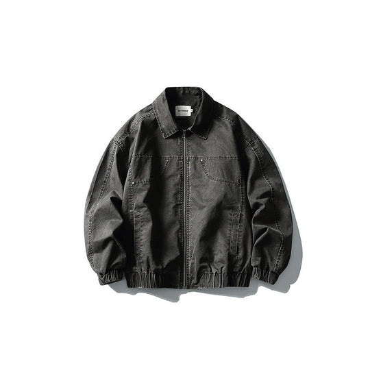 Unisex Kurze kastige Denim-Blousonjacke mit Reißverschluss, Hemdkragen und elastischem Saum Nord Taschen