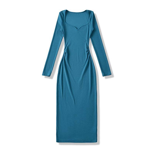 Damen Eng anliegendes Midikleid mit herzförmigem Ausschnitt und langen Ärmeln Nord Taschen