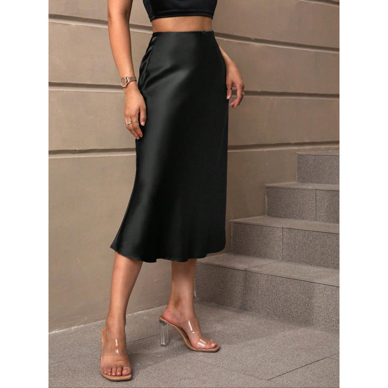 Damen A-Linien Rock aus glänzendem Satin mit hohem Bund