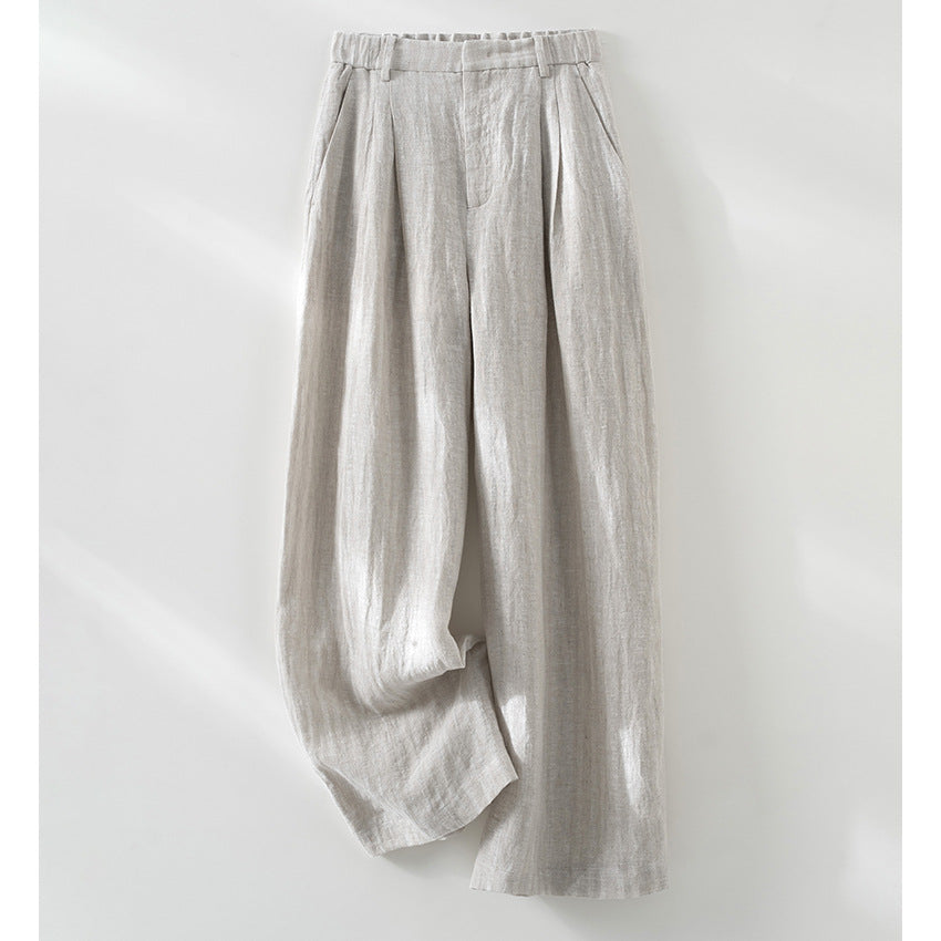 Damen Weite Leinenhose mit Bundfalten hoher Taille und elastischem Rückenteil Nord Taschen