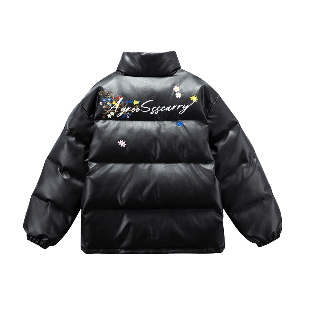 Damen Wattierte Kurzjacke mit floraler Stickerei und hohem Stehkragen Nord Taschen