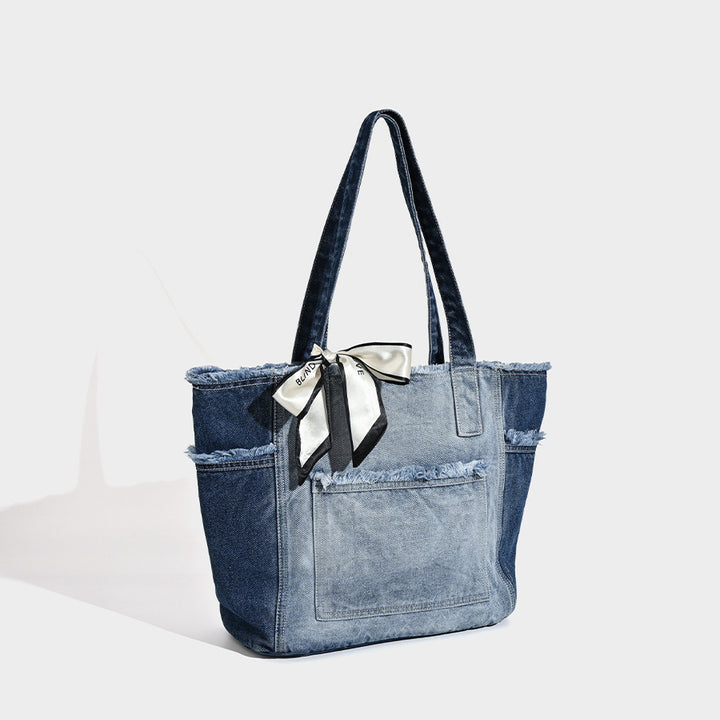 Damen Denim Tragetasche mit verspieltem Kordelzug und elegantem Design Nord Taschen