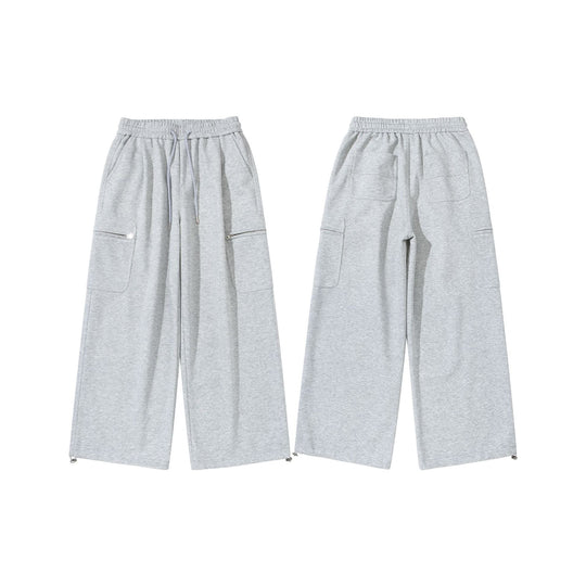Damen Weite Cropped-Sweathose mit Tunnelzug, Cargo-Taschen und Reißverschluss-Details Nord Taschen