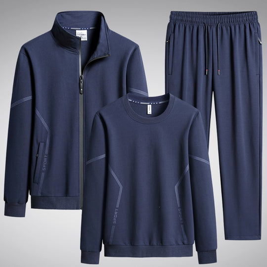 Herren Dreiteiliges Performance-Trainingsset mit Stehkragen-Zipjacke, Rundhals-Sweater & tapered Jogginghose Nord Taschen