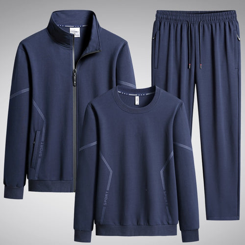 Herren Dreiteiliges Performance-Trainingsset mit Stehkragen-Zipjacke, Rundhals-Sweater & tapered Jogginghose Nord Taschen