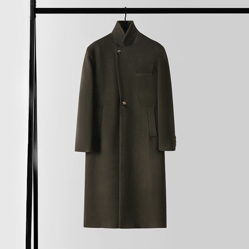 Herren Taillierter Wollmix-Longcoat mit Schalkragen und Ein-Knopf-Verschluss Nord Taschen