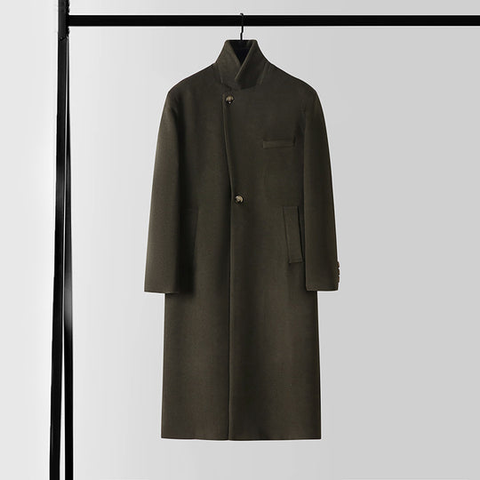 Herren Taillierter Wollmix-Longcoat mit Schalkragen und Ein-Knopf-Verschluss Nord Taschen