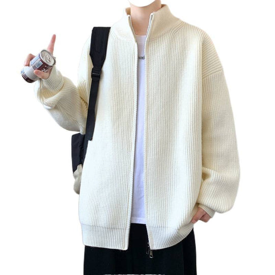 Herren Oversized Strick‑Zipjacke mit hohem Stehkragen und feiner Rippstruktur Nord Taschen