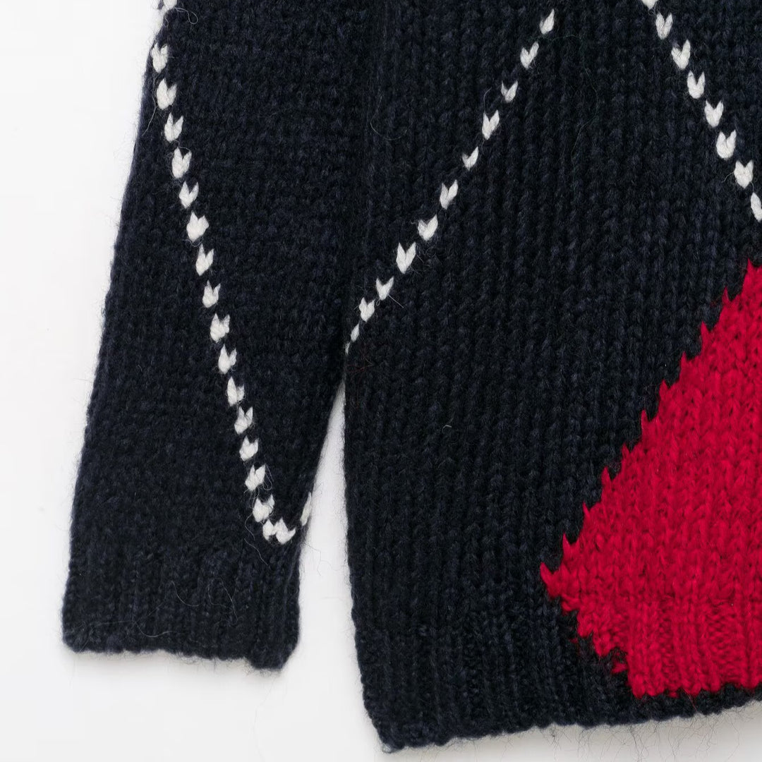 Damen Grobstrick-Pullover mit Argyle‑Muster und Oversize‑Schnitt Nord Taschen