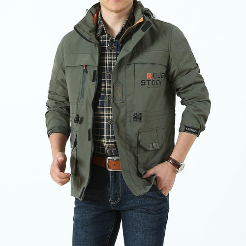 Herren Utility-Fieldjacke mit Kapuze, Multifunktionstaschen und Taillenzug Nord Taschen