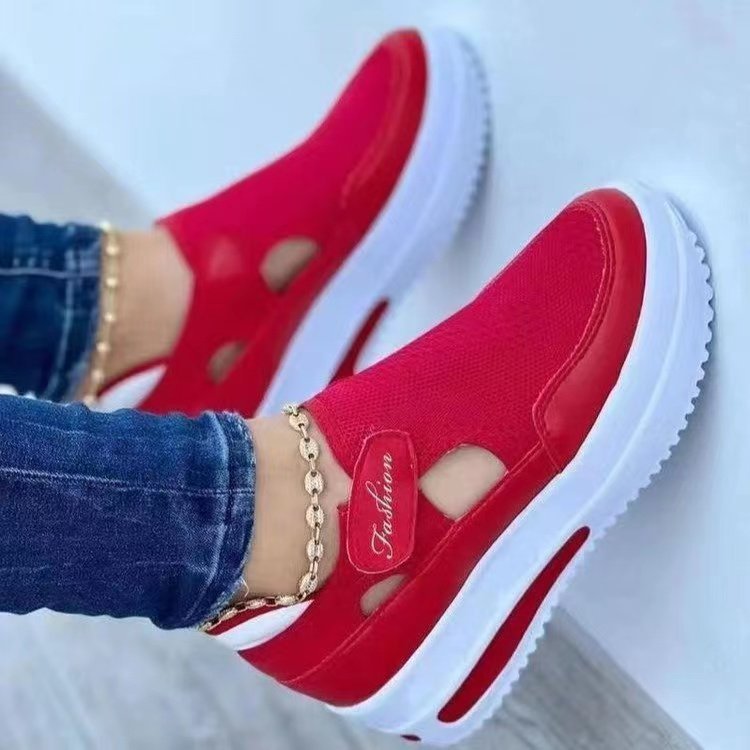Damen  atmungsaktive Strick-Sneaker mit Klettverschluss, Cut-Outs und Plateau-Luftsohle Nord Taschen