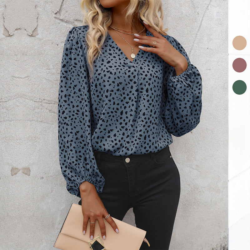 Damen Elegante V-Ausschnitt Bluse mit Puffärmeln Nord Taschen