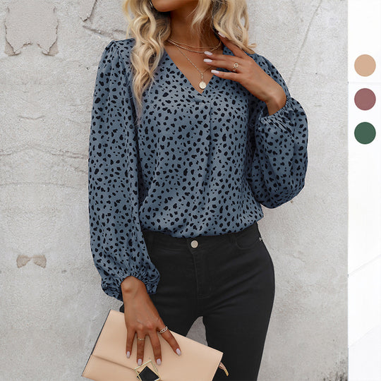 Damen Elegante V-Ausschnitt Bluse mit Puffärmeln Nord Taschen